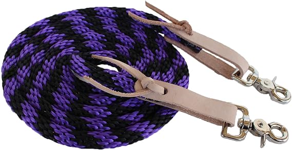 CHALLENGER Horse Roping Western Barrel Split Reins Nylon Braided 8 Ft. Black Orange Tack 607136