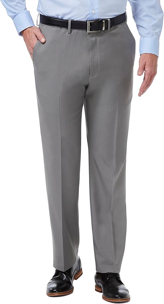 Haggar Men's Premium Comfort Classic Fit Flat Front Expandable Waist Pant, Grey, 36Wx30L
