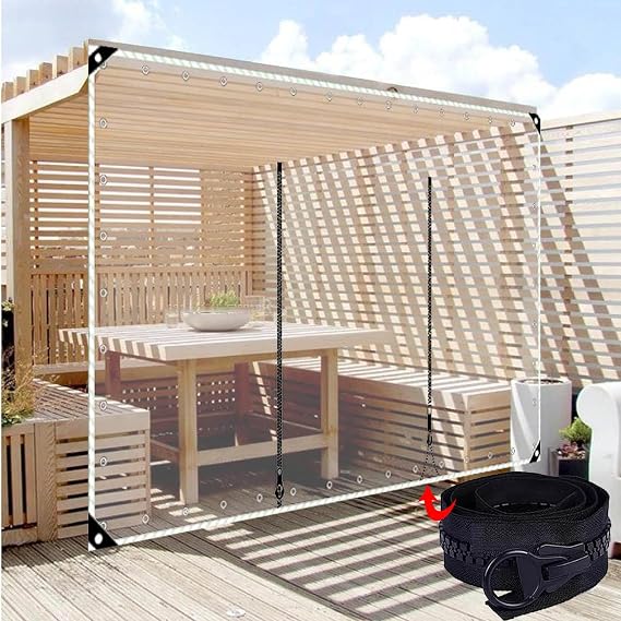 Waterproof Clear Tarp Curtains,Pergola Gazebo Patio Porch Carport PVC Transparent Tarpaulin Side Panels,with Zipper Door,Outdoor Partition Curtain Tarp Cover with Grommets,WH-10.5m(3.3 * 1.6ft)