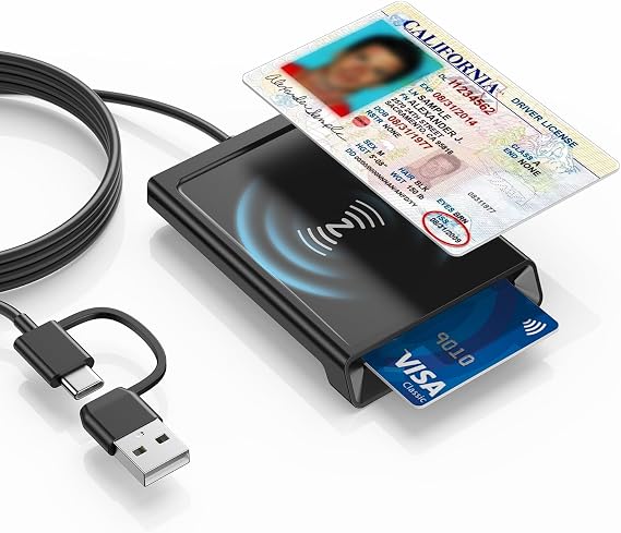 KartenlesegerÃ¤t Personalausweis NFC & 2 in1 NFC LesegerÃ¤t & CAC Kartenleser Mit USB-A und USB-C, LesegerÃ¤t fÃ¼r Neuen Personalausweis Bankkarten, NFC Smartcard Reader kompatibel fÃ¼r Windows, Mac, Linux