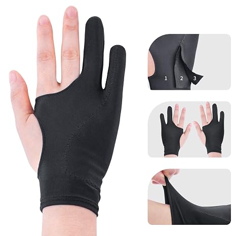 Drawing Glove Palm Detection [1 Pair Black] Tablet Gloves, Stain-Resistant and Breathable Gloves for iPad, Drawing Tablet and Drawing Board. Unisex Right Left Hand Glove