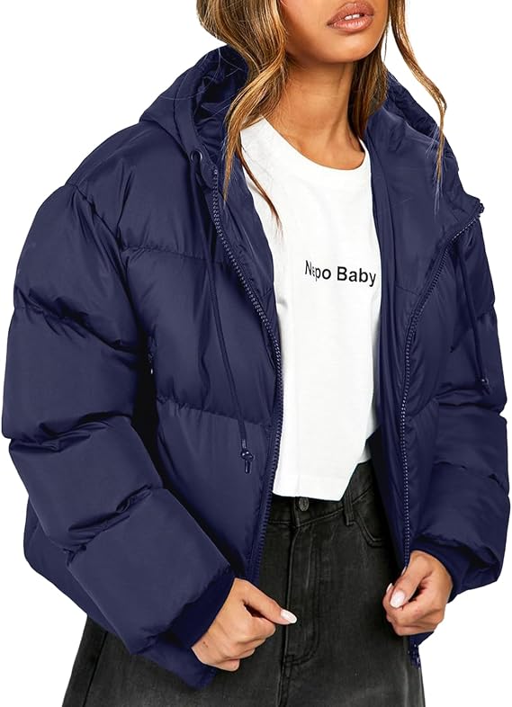 Wyeysyt Womens Cropped Puffer Jackets Winter Warm Quilted Jackets