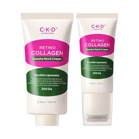 CKD Retinal Collagen Gua Sha Neck Cream with Refill Firming & Lifting Anti-Aging Neck & Jawline Cream Duo Reduces Wrinkles, Tightens Skin, Boosts Collagen Korean Skin Care, 1.69 fl oz x 2