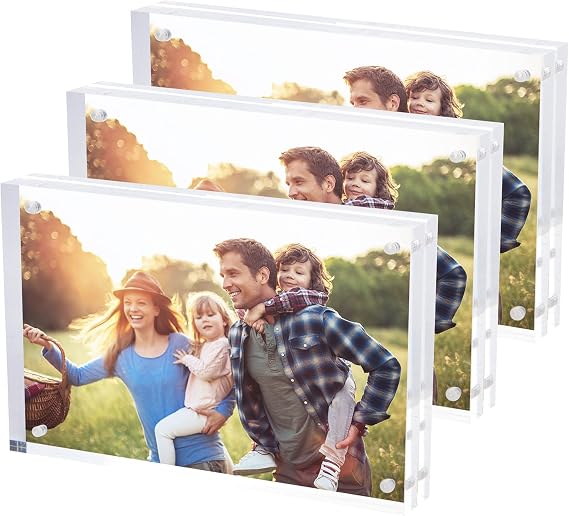 SimbaLux Magnetic Acrylic Picture Photo Frame 4x6 inches Clear Edge, 3 Pack