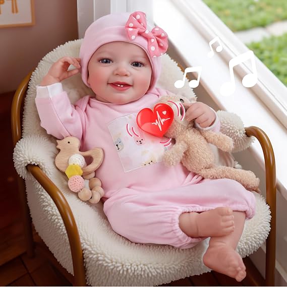 BABESIDE Lifelike Reborn Baby Dolls with Heartbeat and Coos Leen, 20-Inch Soft Baby Feeling Realistic-Newborn Baby Dolls Interactive Real Life Baby Dolls Girl for Kids Age 3+