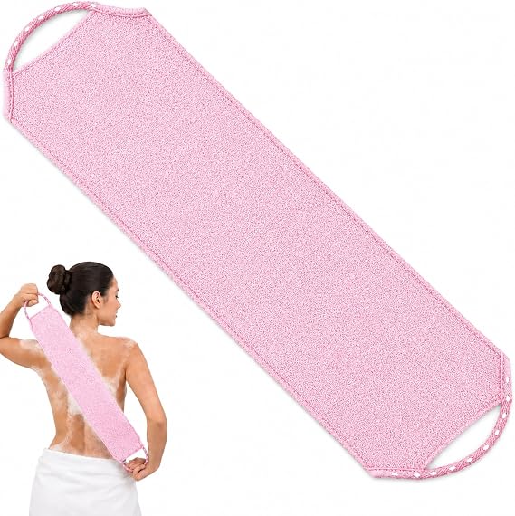 Back Scrubber for Shower, Double Sided Exfoliating Back Exfoliator with Handles, Stretchable Long Body Washcloth for Men Women, Deep Cleansing Exfoliating Shower Towel (Pink)