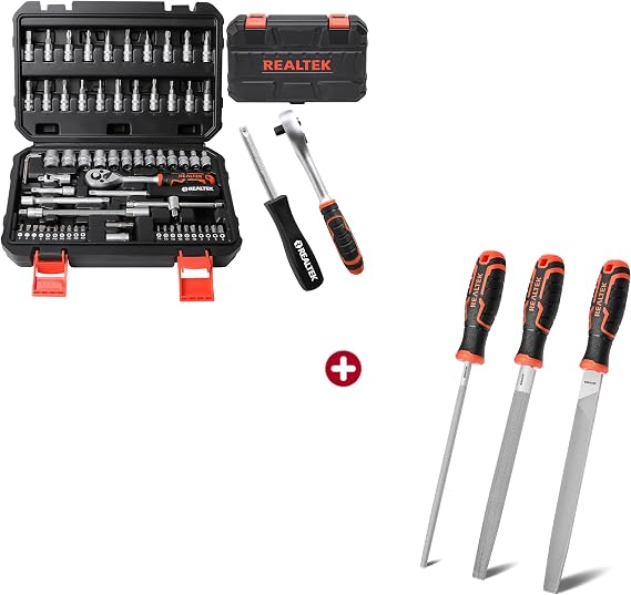 REALTEK 66 Pieces 1/4 inch Drive Socket Set with 3PCS Metal File Set