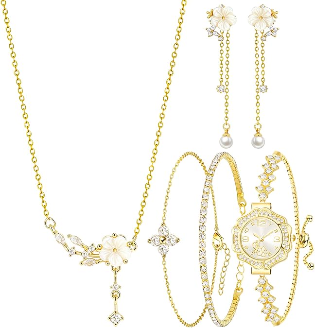 NEWITIN 61 Pieces Gold Jewelry Set for Women Fashion Costume Watch Jewelry