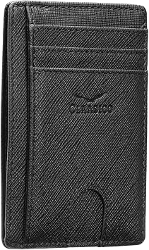 Claasico Front Pocket Small Mens Wallet RFID Blocking Genuine Leather Credit Card Holder, black saffino, S, Minimalist