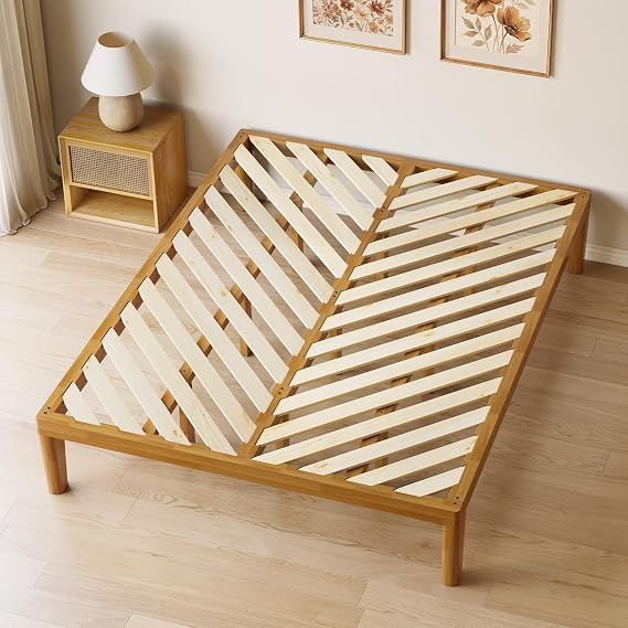 Queen Platform Bed Frame - 14 in Solid Wood Mattress Foundation, Teak