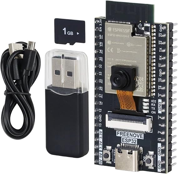 Freenove ESP32 CAM Dev Board Kit, Dual-core 32-bit 240 MHz Microcontroller, Onboard Camera WiFi+BT, Python C Code, Example Projects Tutorial