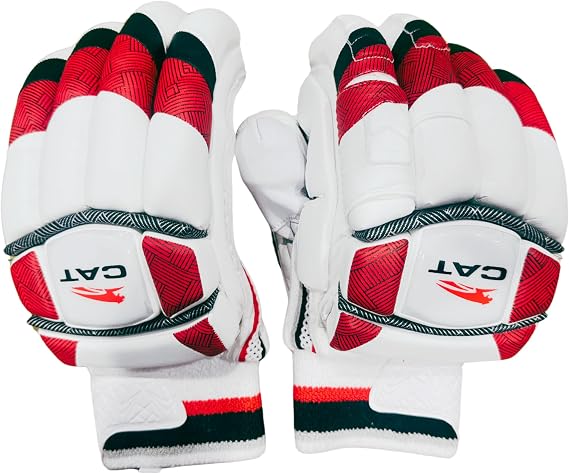 Titan CAT Cricket Gloves Right-Handed, Mens Professional Grade Batting Gloves Premium Leather, Shock-Absorbing Padding, Ventilated Grip Red White - Adult Size