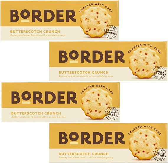 Border Biscuits Butterscotch Crunch Cookies Pack of 4 x 135g – Crunchy British Biscuits Made with Real Butter & Butterscotch, Perfect for Gifting Treats UK Tea