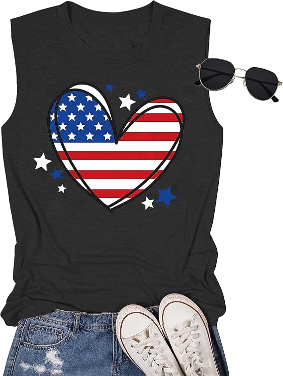 American Flag Tank Tops Women USA Patriotic Shirts 4th of July Sleeveless Tee Tops