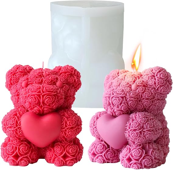 Extra Large Rose Bear Candle Mold, 3D Silicone Mold for DIY Candle