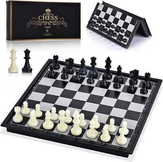 Chess Set with Folding Magnetic Travel Games Board and 2 Extra Queens for Kids and Adults