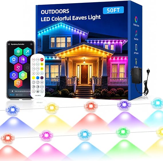 segrass 50FT Smart Permanent Outdoor Lights RGB+IC Eaves Christmas Light