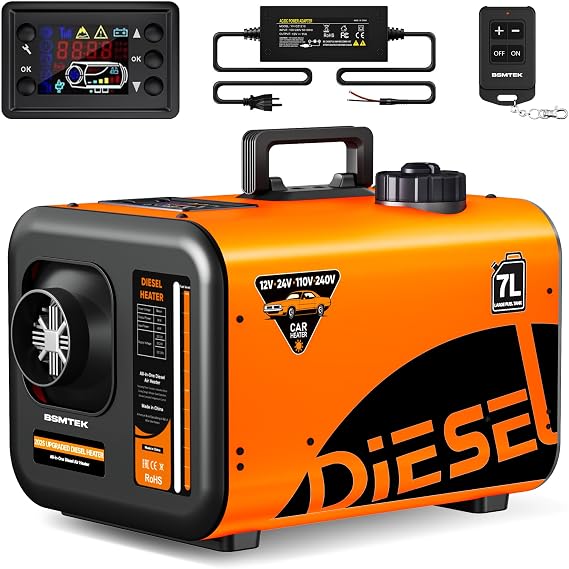 7L Large Diesel Heater, 8KW 240V/110V/12V/24V All in One Diesel Air Heater with LCD Switch, Remote Control, Suitable for Truck, RV, Home, Car, Campers, Boat, Orange