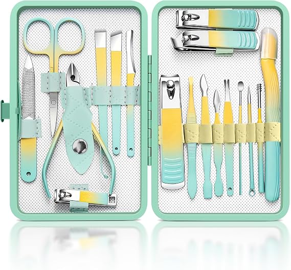 Manicure Set 18PCS Professional Nail Care Kit, Stainless Steel Pedicure Care Tools with Travel Case, Nail Clipper Set Gift for Women Wife Parents