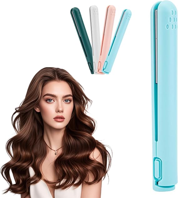 Mini Dual-Purpose Curling Iron, 2025 New 2 in 1 Mini Curling Wand & Flat Iron Hair Straightener, Travel Curling Wand for Women and Men, Small Curling Iron for All Hair Types (Blue)