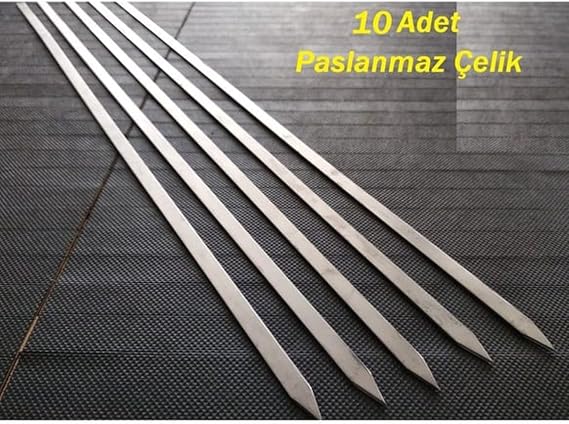 10 Adet 55 Cm Paslanmaz Çelik Krom Şiş Kuşbaşı-Tavuk-Kanat- Kebap Şişi Adana Ömürlük