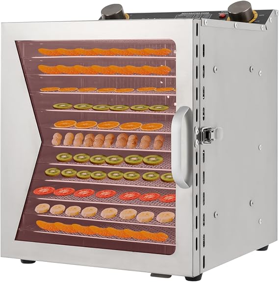 Commercial Food Dehydrator, 800W 12 Trays Food Dehydrator with Adjustable Timer & Temperature Control, Free Standing Stainless Steel Dehydrator Machine, for Homes, Kitchens (Medium)