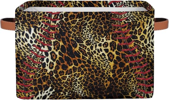 Leopard Softball Prints Large Storage Basket 1Pcs, Giraffe Leopard Foldable Storage Boxes Storage Bin Baskets Home Organizer for Toys Clothes Office Living Room