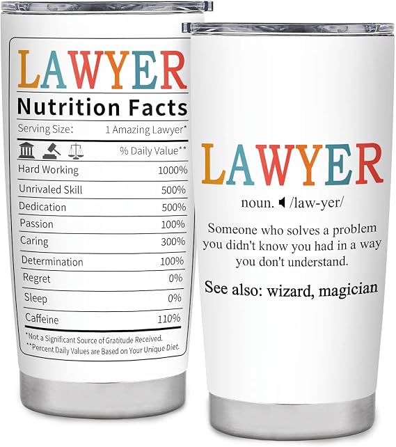 kwsnatel Lawyer Coffee Tumbler, 20oz Office Gift for Attorney, Law School and Practitioners Graduation Ideas, Men and Women Mug
