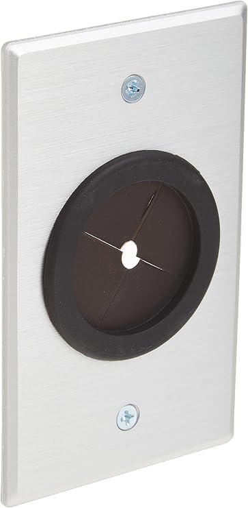 C2G Legrand Cable Pass Through with Rubber Grommet, Grommet Wall Plate Works as Pass Through Wall Plate, Brushed Aluminum, Silver, 1 Count, C2G 40489