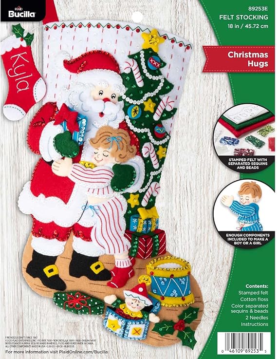 Bucilla Felt Applique 18" Stocking Making Kit, Christmas Hugs, 89253E
