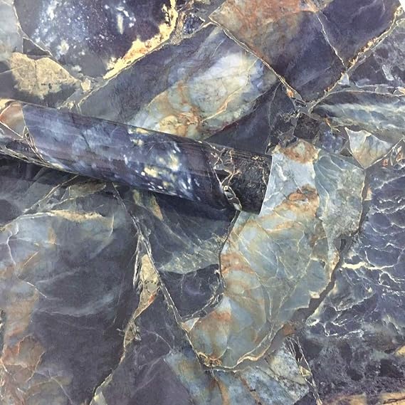 UPREDO Blue Stone Marble Granite Look Effect Countertops Gloss Vinyl Film 12inch by 79inch (Blue Stone)