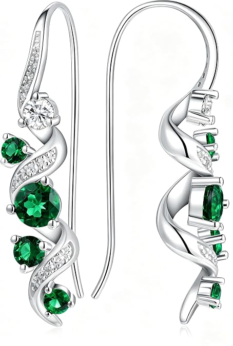 MoissaniteEmeraldSapphireRuby Long Dangle Earrings for Women, Solid 925 Sterling Silver, Luxury Spiral ThreaderTeardrop Drop Earrings, Anniversary