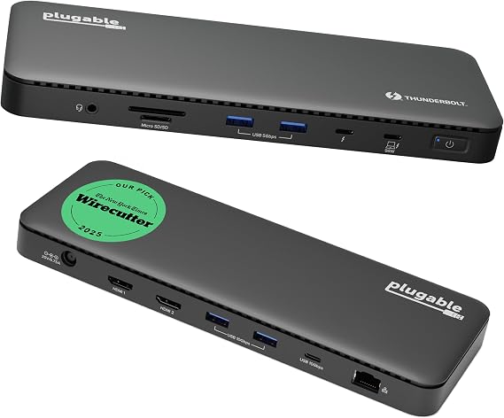 Plugable Thunderbolt 4 Dock, 100W Charging (96W Certified), Dual HDMI Docking Station for Windows and Mac, Single 8K or Dual 4K 60Hz, 40Gbps, 13 Ports with Ethernet, SD/microSD (TBT4-UD5)