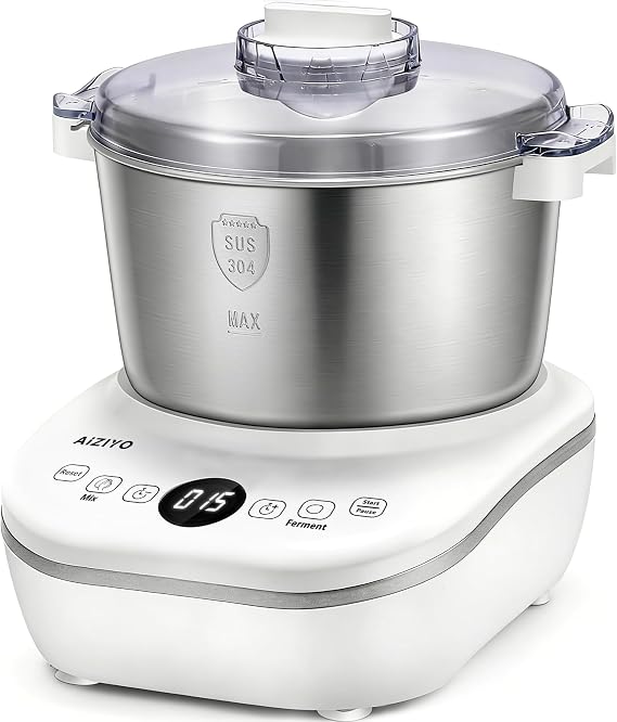 AIZIYO DoughChief, 5.3QT Dough Maker, Dough Mixer with Ferment Function, 304 Stainless Steel Bowl, Removeable lid, Face-up Touch Panel, Electric Stand mixer for Pizza, Bread, Pasta & Mochi