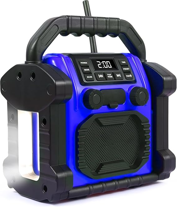 Construction Site Radio Outdoor Speaker Bluetooth Wireless 30 W IPX 66 Waterproof FM Clock Radio Portable with LED Lights Collision Protection Radios for Outdoor/Work/Garage (P250)