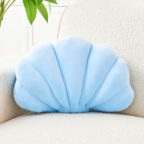Uvvyui Blue Velvet Seashell Shaped Throw Pillow, 13" Soft Beach Decorative Pillow
