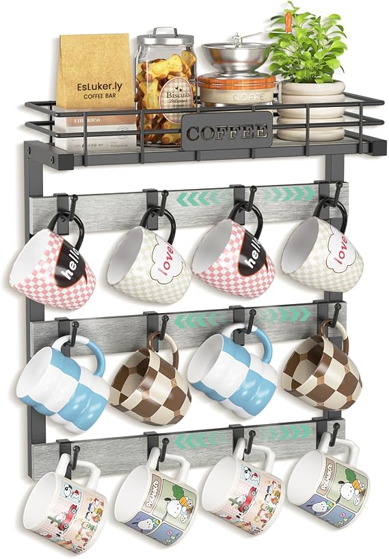 EsLuker.ly Coffee Mug Holder Cup Hanger Wall Mounted Display Rack