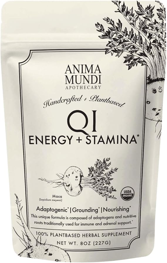 Anima Mundi Apothecary Qi Energy & Protein Superfood Powder - Adaptogenic Adrenal Support Supplement with Ashwagandha & Slippery Elm - Mood & Energy Support Supplement & Protein Powder (8oz / 227g)