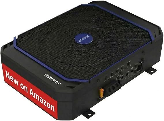 Jensen JSW65U Underseat Powered Car Subwoofer 600W Peak Class-D Bass Remote | Compact 6.5" driver fits under seat, built-in Class-D amp, 200W RMS power, remote bass control, efficient easy install