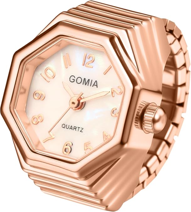 Avaner Men Women Finger Watches: Elastic Band Quartz Easy Reader Octagonal Stainless Steel Stretchy Ring Watch