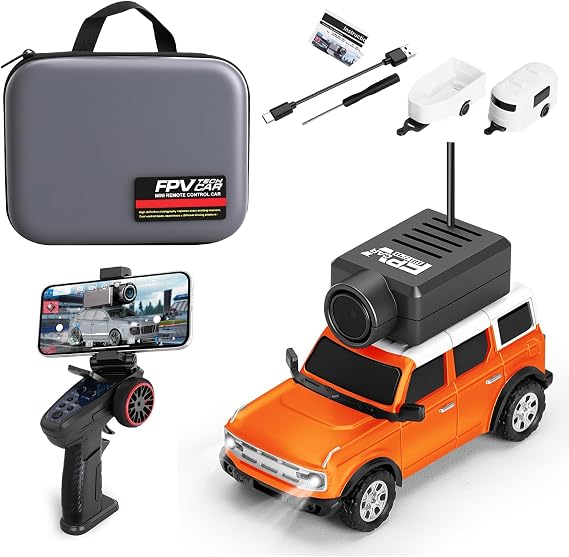 Wltoys 1:64 FPV RC Drift Car, 720P WiFi APP, 2.4GHz Gyro (Orange) | HD Camera with Realtime Video. Dual Control: Remote or Phone App. 3 Speeds & Suspension. LED Lights for Hobbyists