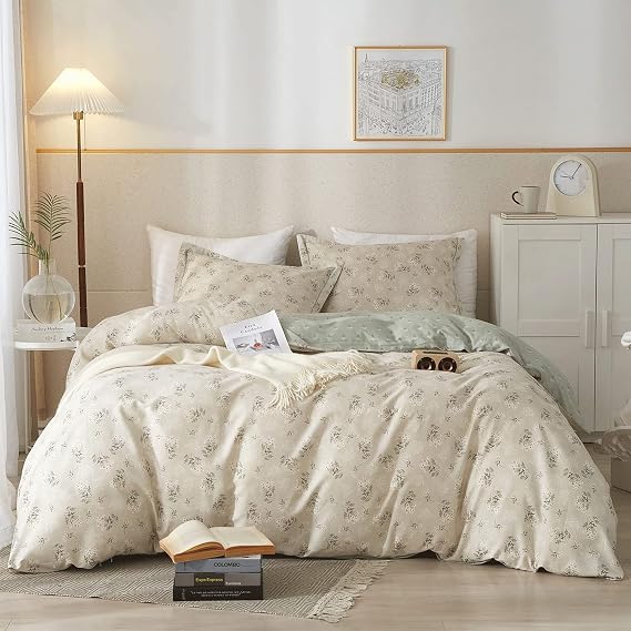 VM VOUGEMARKET Vintage Flower Duvet Cover Set Full Gray Green