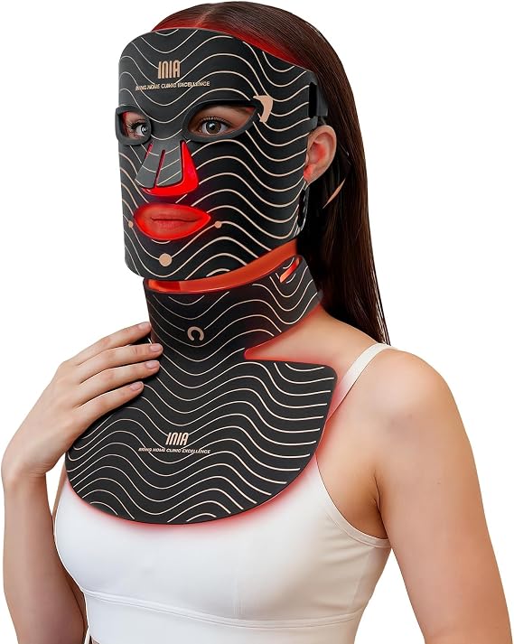 INIA GLOW LED Face & Neck Chest Mask, 850nm NIR, Red Yellow Blue LED Light