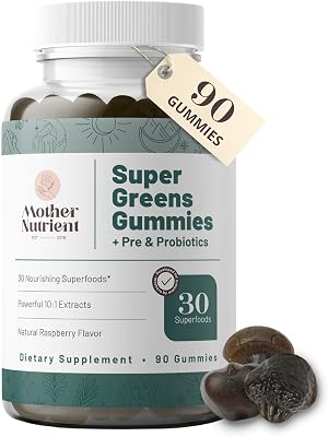 Mother Nutrient Super Greens Gummies for Women, Adults - with Prebiotics & Probiotics, Not 8, but 30 Powerful Greens Superfoods - Multivitamin Veggie Chewables 90 Gummies