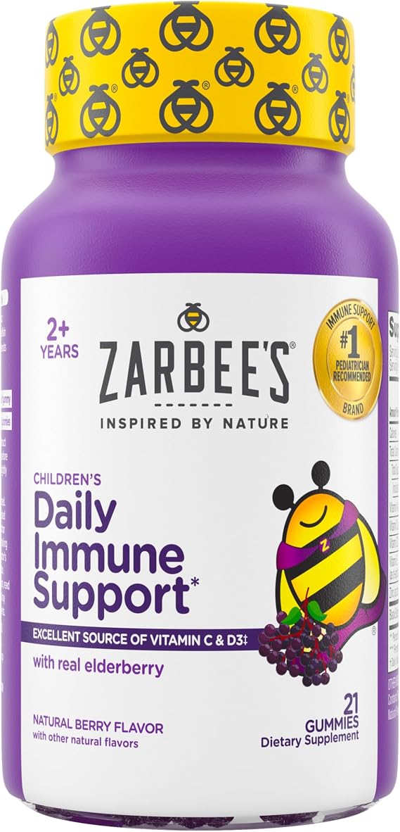 Zarbee's Kids Elderberry Immune Support Gummies, 21 ct | For Kids Ages 2+ Years, Daily Immune Support, Natural Berry Flavor