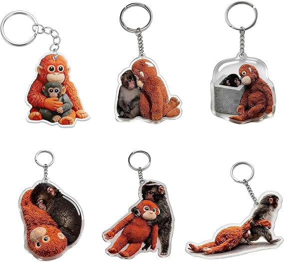 6PCS Punch Monkey Keychain Cute Monkey Hugging Bag Charm Set