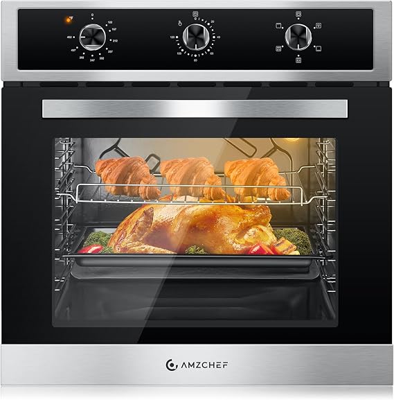 AMZCHEF 24" Electric Wall Oven, 2.65 Cu.ft, 5 Modes, Stainless Steel