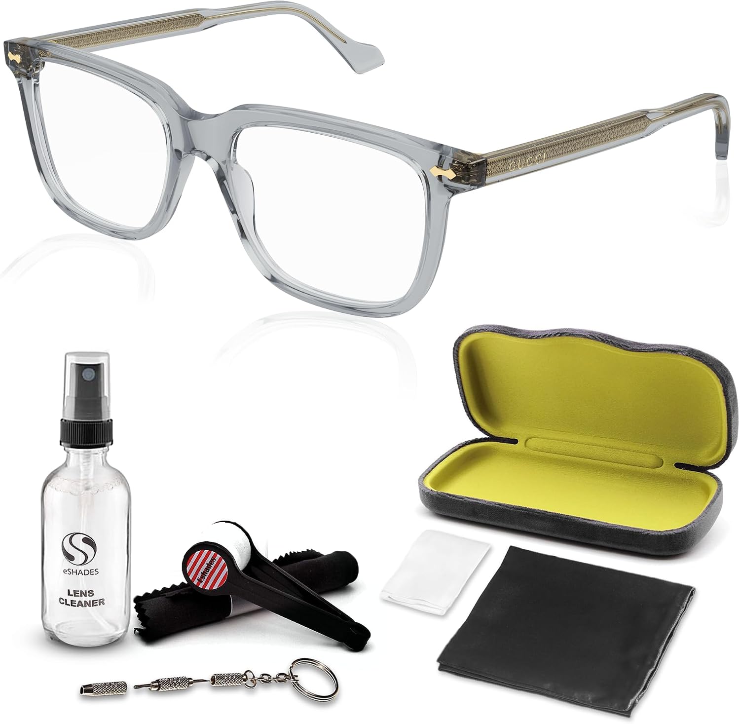 Gucci GG0737O Rectangular Frame Eyeglasses - Pin Front Wirecore Eyewear with Luxury eSHADES Kit - Embrace Sophistication and Elegance