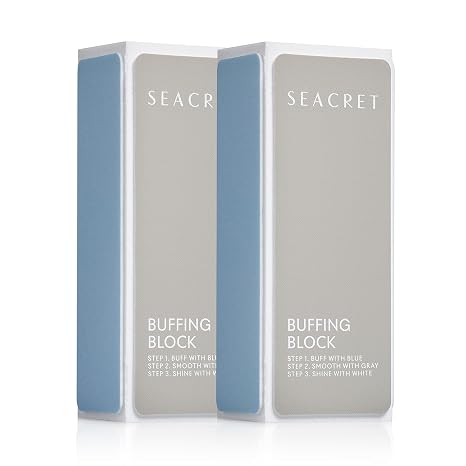 SEACRET Nail Buffer Block - 3-Way Salon Shine for Natural Nails, Smooths Ridges & Buffs to Glossy Finish Without Polish - Korean Made - Manicure & Pedicure, Pack of 2