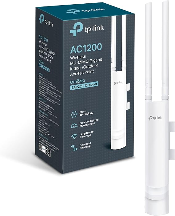 TP-Link EAP225-Outdoor AC1200 Wireless Access Point, Support PoE MU-MIMO,Gigabit, Enterprise WiFi, Omada Mesh, Access Point, Seamless Roaming, MU-MIMO, Optimal for Garden/Office WiFi, Weatherproof